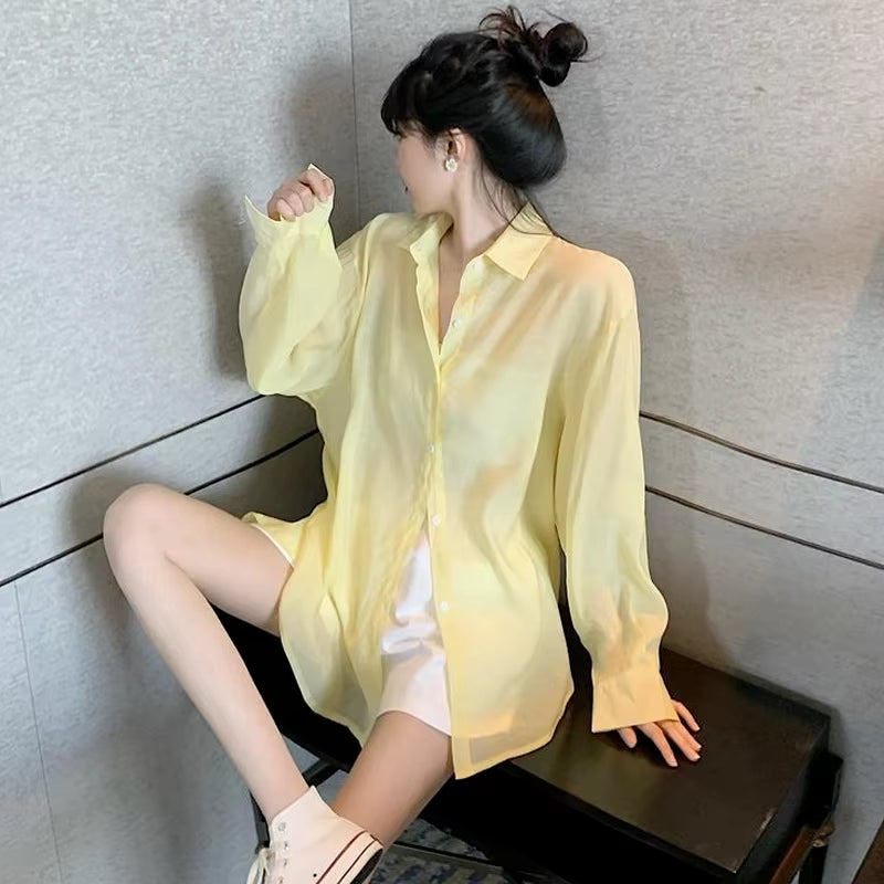 Shirt Women Solid Summer Hot Sheer Bandage Sun-Proof