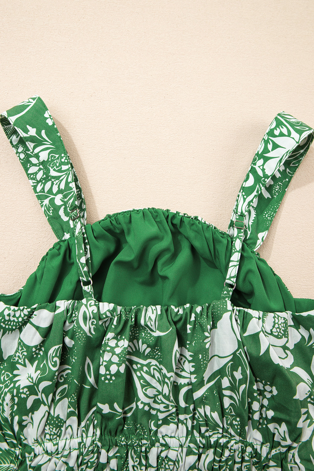 Green Floral Print Shirred Crop Top and High Waist Midi Skirt Set