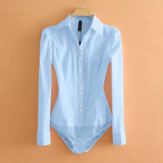 2024 Fashion Bodysuit Long Sleeve Women Body Shirt Office Lady Work Uniforms Spring White Blouses and Tops Slim Autumn Clothes