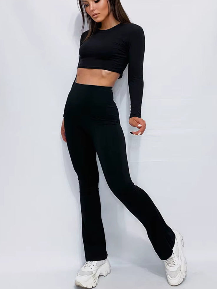 Women Shark Flared Pants Black Elastic Slim High Waist