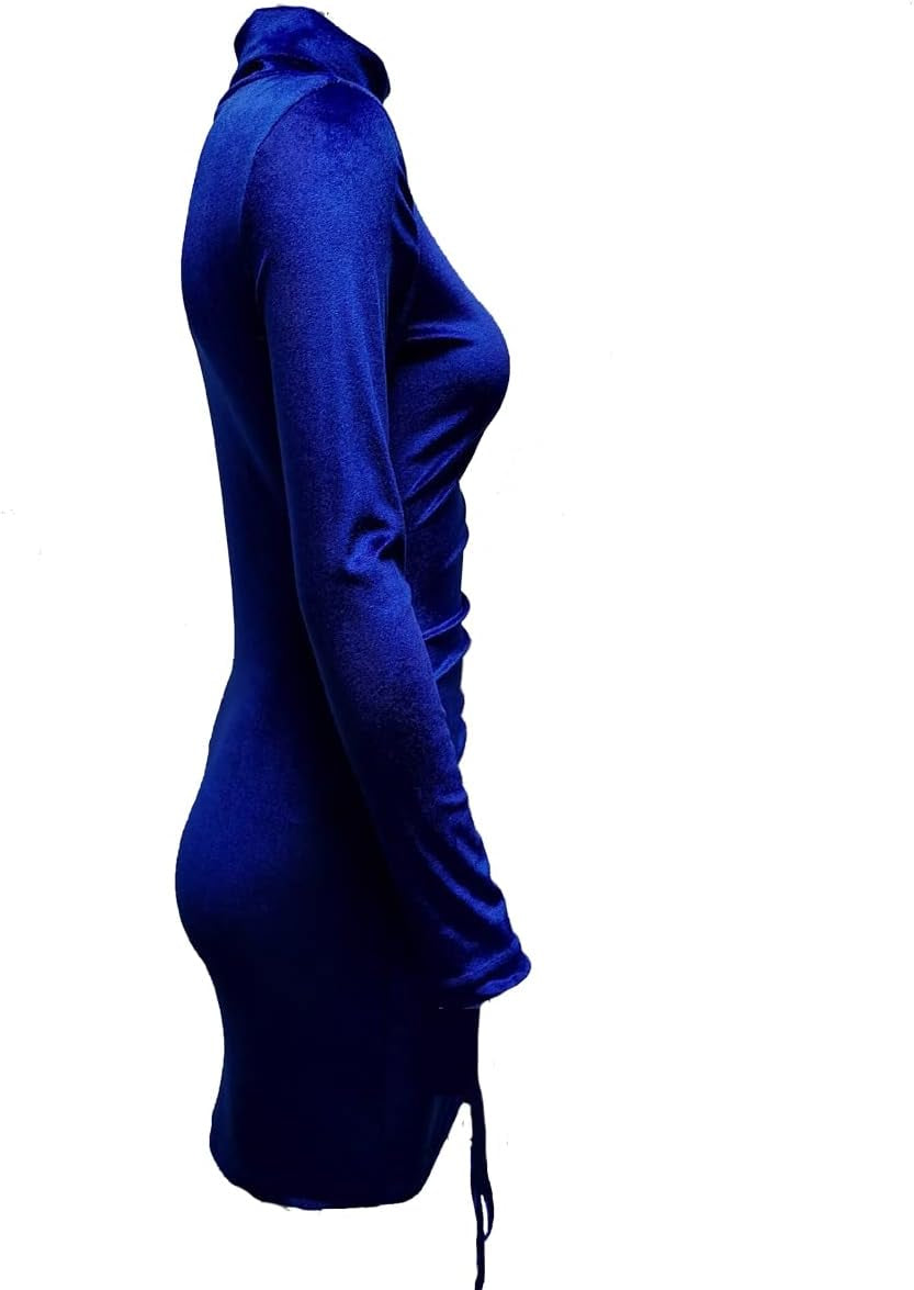 Elegant Velvet Long Sleeve Turtleneck Mini Wrap Dress