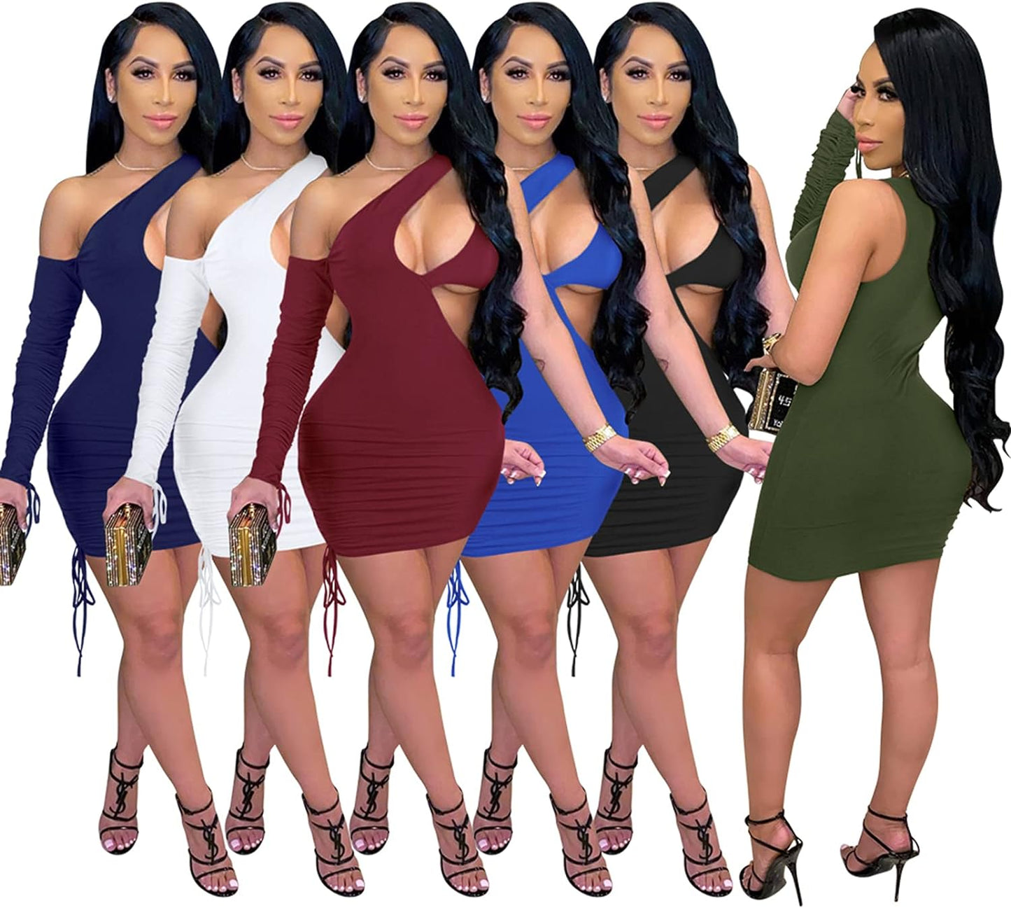 Women'S Cutout Dress Sleeveless Bodycon Clubwear Summer Hollow Out Mini Dress Solid Color Party Skirt