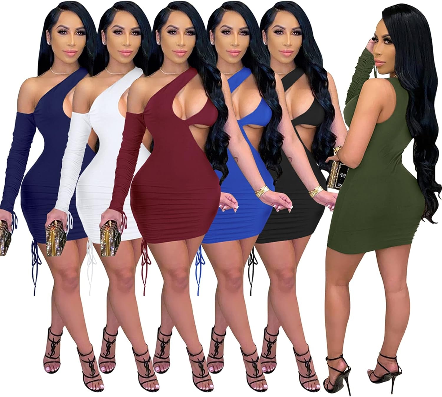 Women'S Cutout Dress Sleeveless Bodycon Clubwear Summer Hollow Out Mini Dress Solid Color Party Skirt
