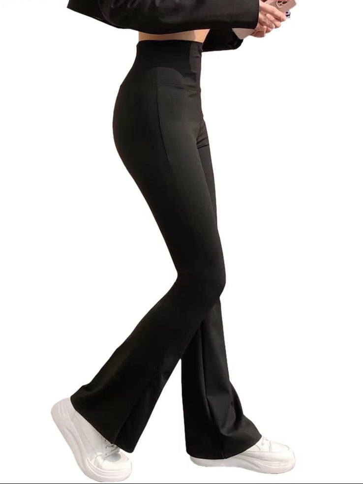Women Shark Flared Pants Black Elastic Slim High Waist