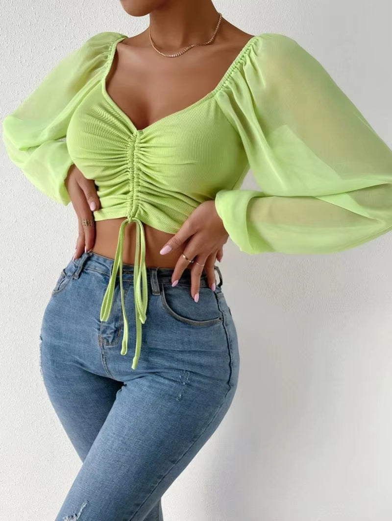 2023 Woman’S Tops Puff Sleeve Sexy Close-Fitting