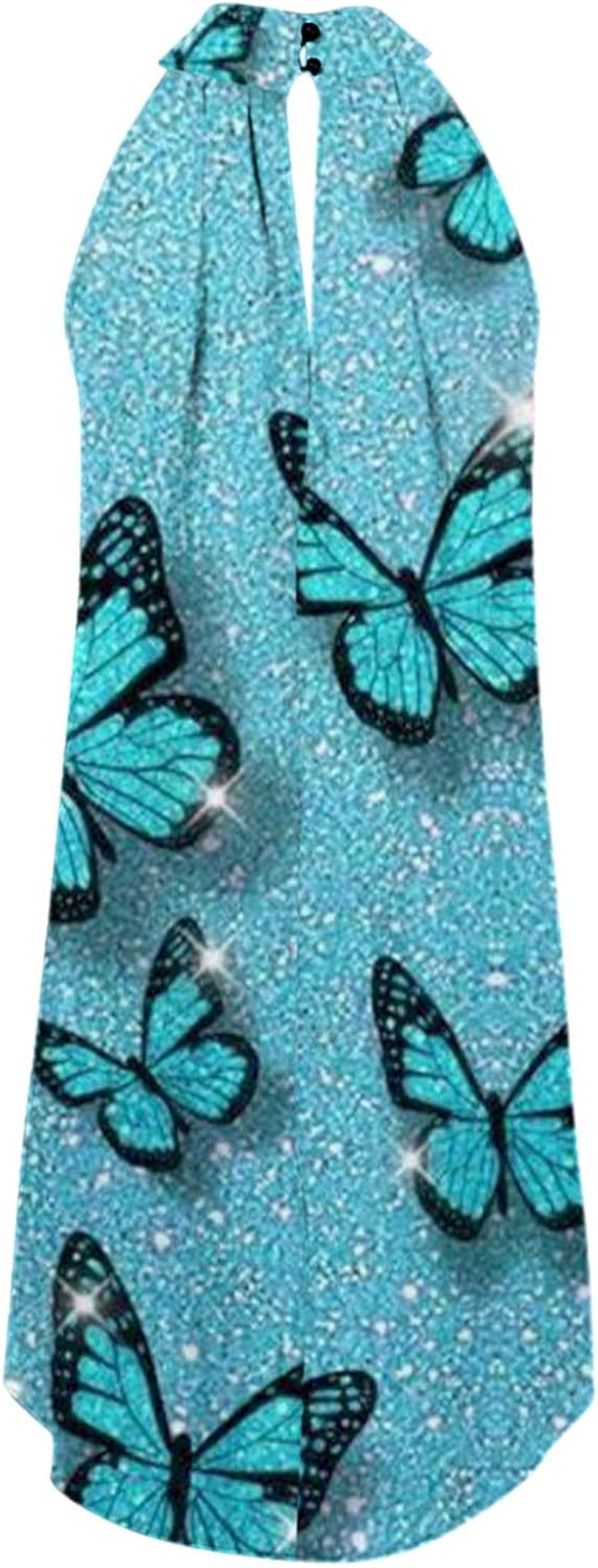 Summer Halter Dresses for Women Sleeveless Beach Mini Dress Floral Print Loose Pleated Dress Sundress