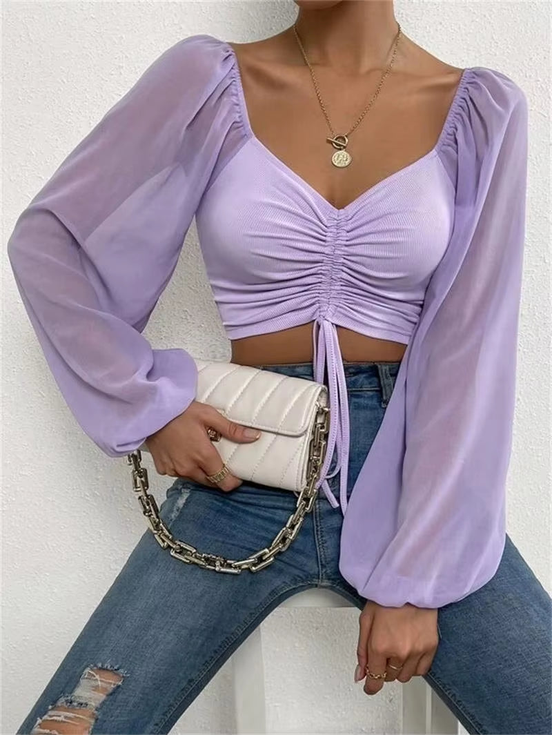 2023 Woman’S Tops Puff Sleeve Sexy Close-Fitting