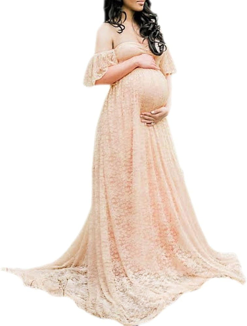 Women'S Sexy off the Shoulder Maxi Photography Maternity Dress,Apricot Belle Diosa Women'S Sexy off the Shoulder Maxi Photography Maternity Dress,Apricot Belle Diosa
