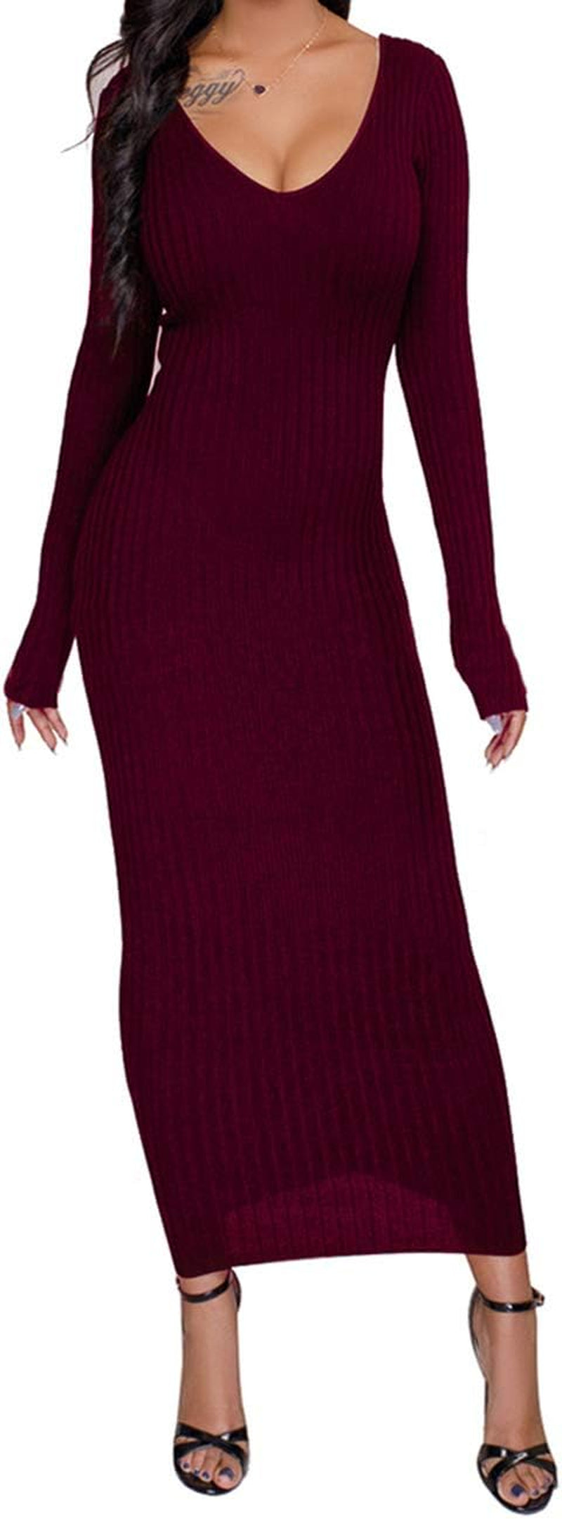 Women'S off Shoulder Long Sleeves Bodycon Sweater Dress Sexy Knit Slim Cardigans