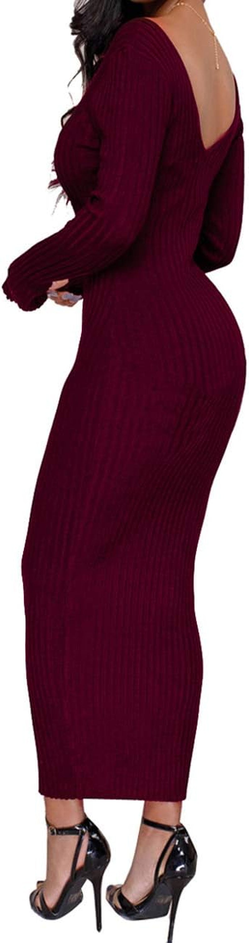 Women'S off Shoulder Long Sleeves Bodycon Sweater Dress Sexy Knit Slim Cardigans