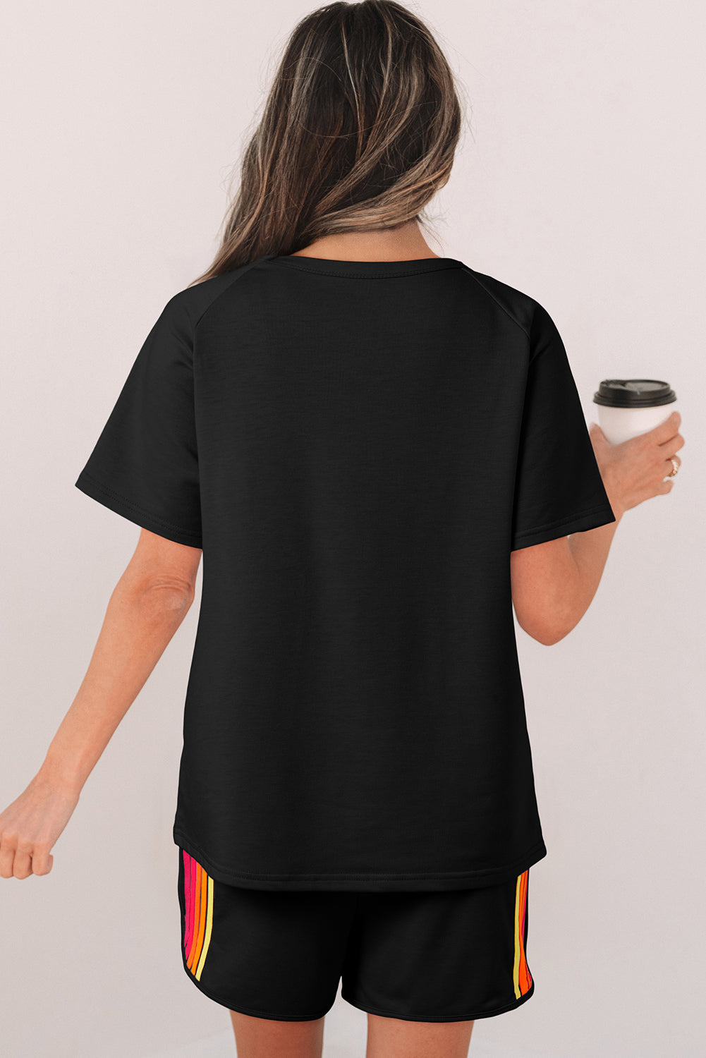 Black Striped Patch Front Casual Tee