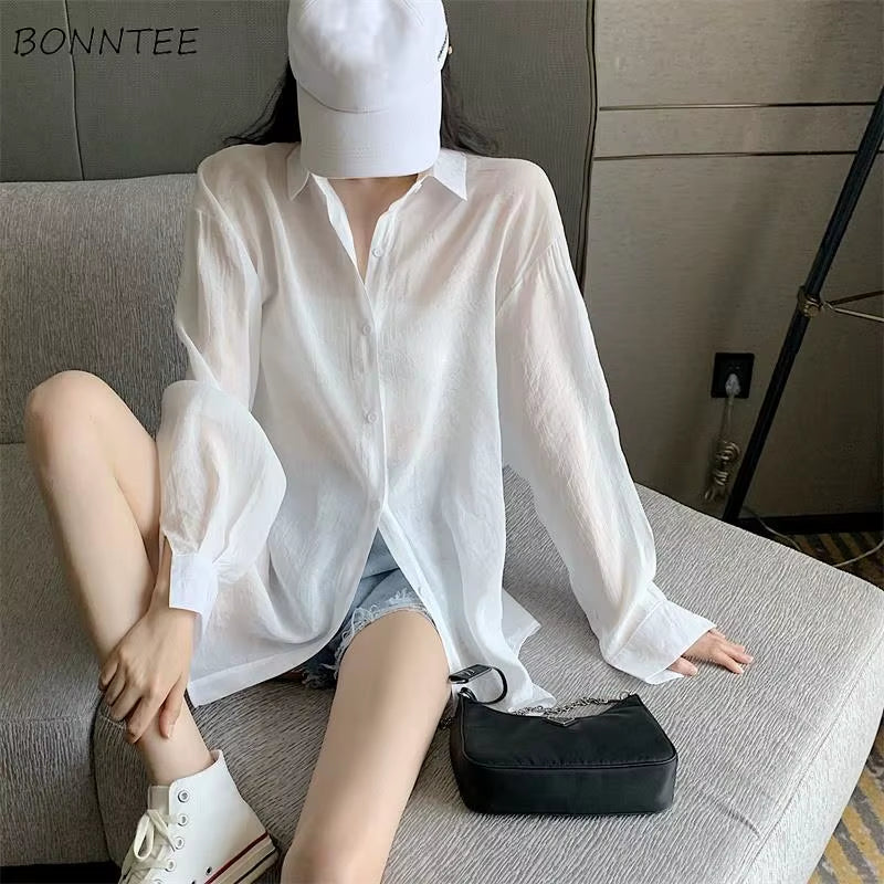 Shirt Women Solid Summer Hot Sheer Bandage Sun-Proof