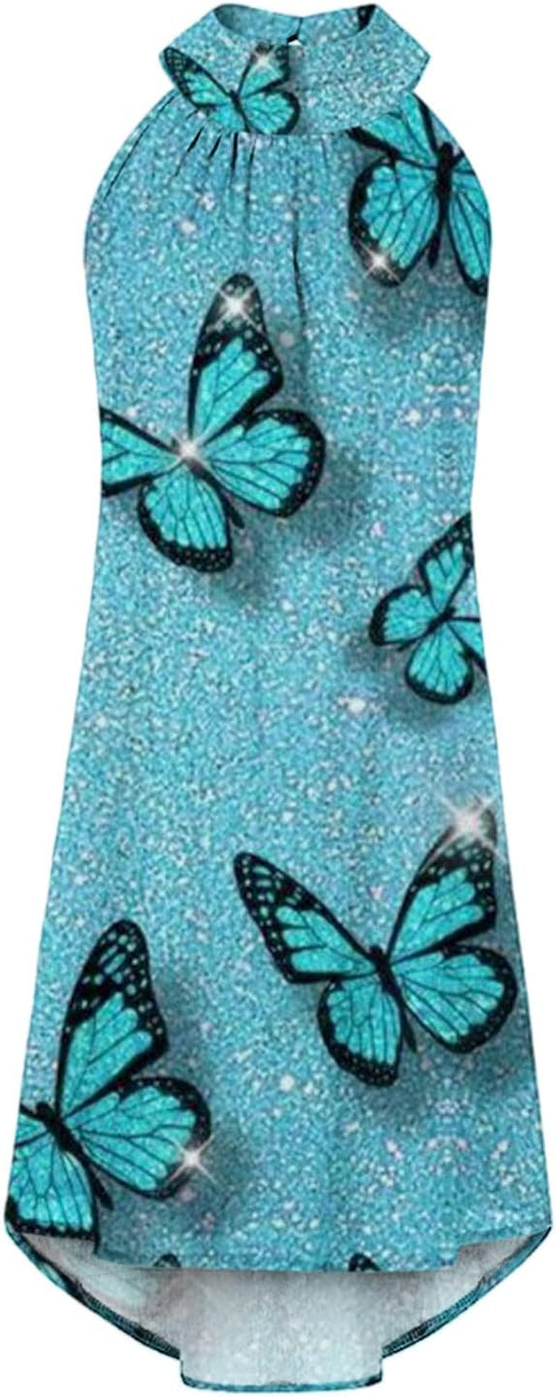 Summer Halter Dresses for Women Sleeveless Beach Mini Dress Floral Print Loose Pleated Dress Sundress