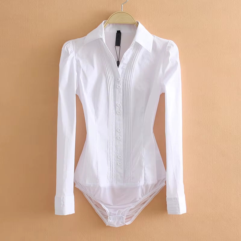 2024 Fashion Bodysuit Long Sleeve Women Body Shirt Office Lady Work Uniforms Spring White Blouses and Tops Slim Autumn Clothes