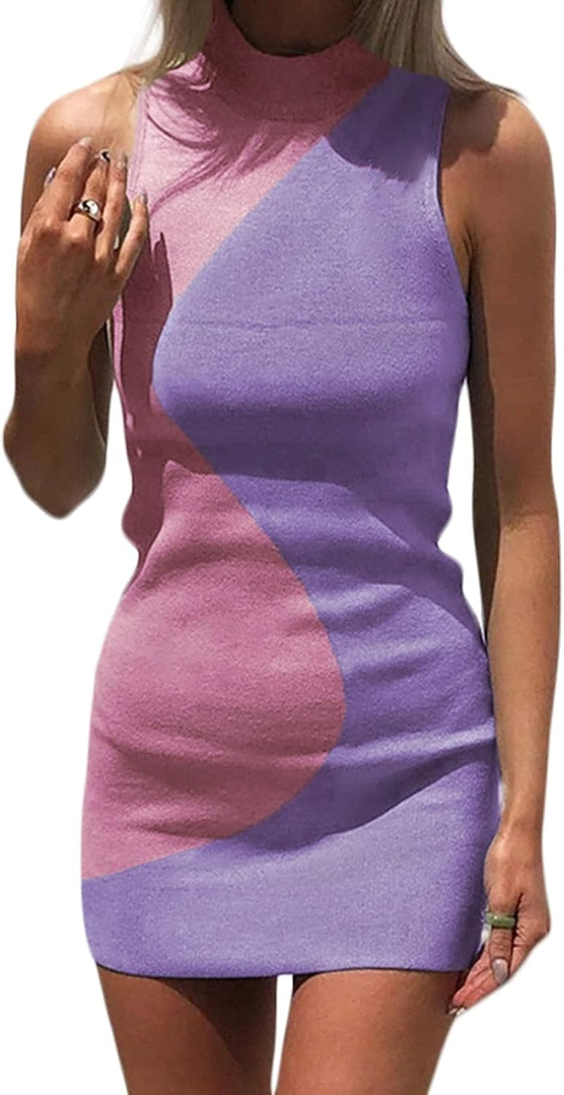 Women Sexy Bodycon Dress Y2K Knitted Mini Dress Halter