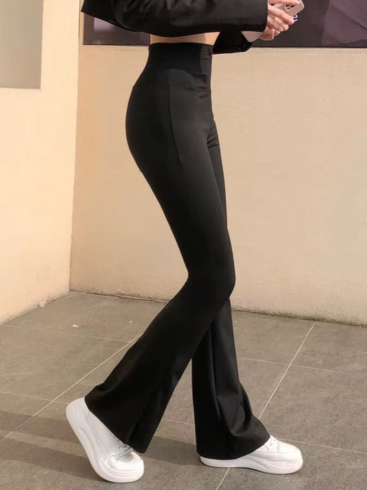 Women Shark Flared Pants Black Elastic Slim High Waist