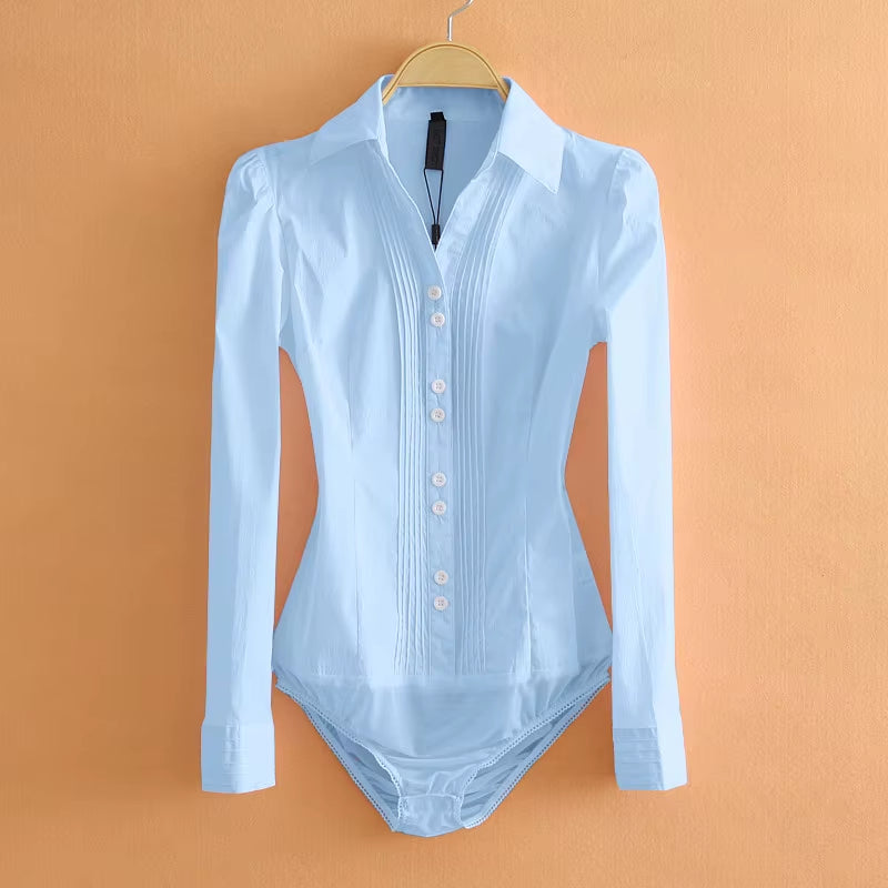 2024 Fashion Bodysuit Long Sleeve Women Body Shirt Office Lady Work Uniforms Spring White Blouses and Tops Slim Autumn Clothes