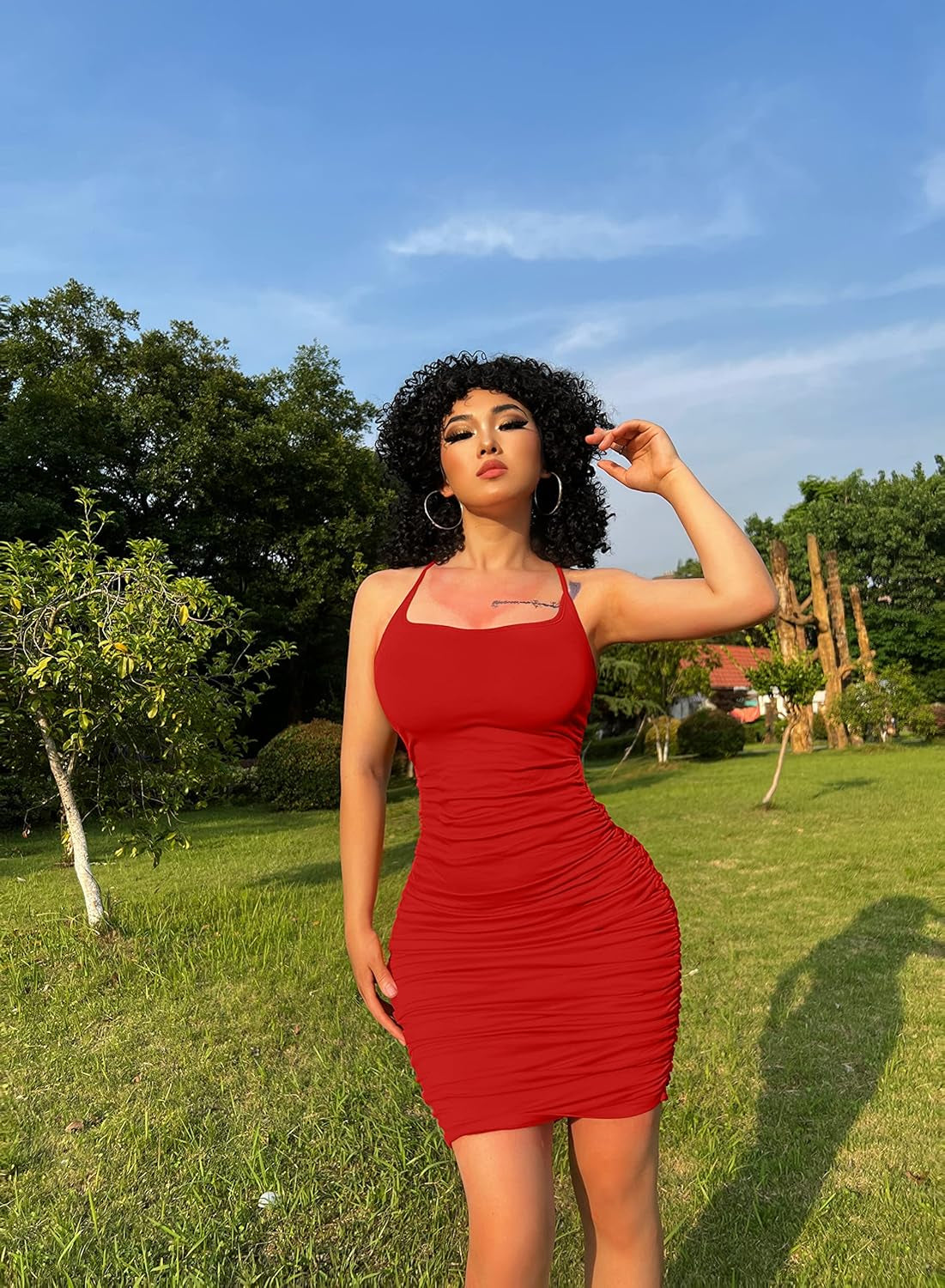 Women'S Sexy Backless Spaghetti Strap Sleeveless Ruched Bodycon Mini C – Belle Diosa