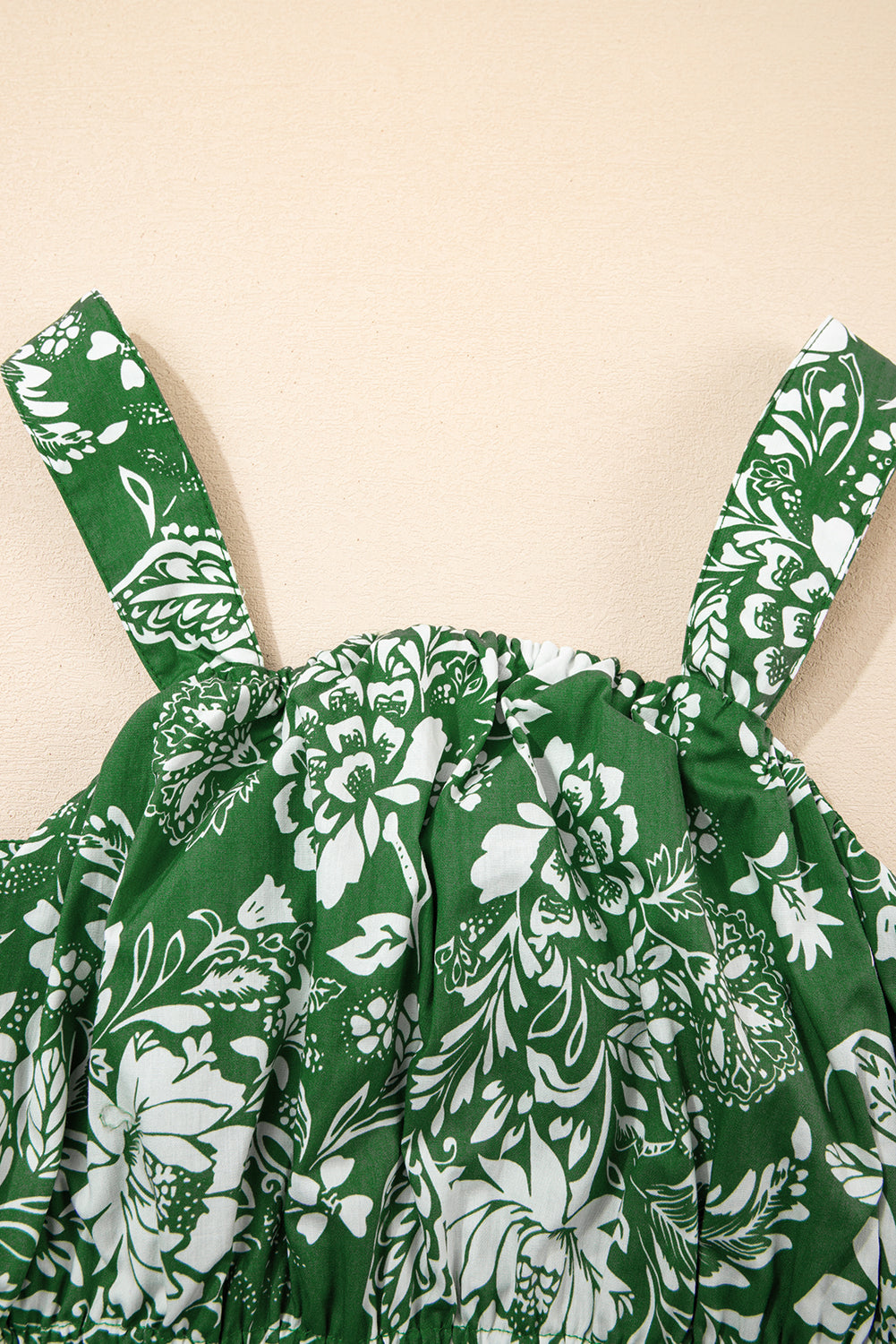 Green Floral Print Shirred Crop Top and High Waist Midi Skirt Set